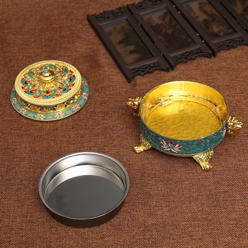 Emajlirani tanjur s cloisonné filigranom, držač za tamjan, tanjur za tamjan i toranj za tamjan – Powder Blue