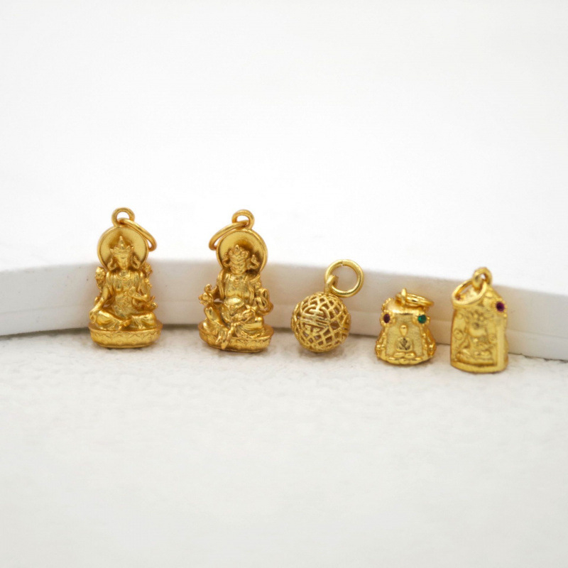 DIY privjesak od S925 srebra s pozlaćivanjem — trodimenzionalna Buddha statua sa Zelenom Tarom i Budom bez forme