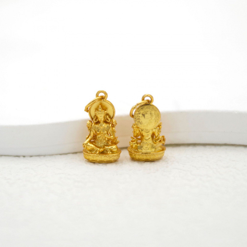 DIY privjesak od S925 srebra s pozlaćivanjem — trodimenzionalna Buddha statua sa Zelenom Tarom i Budom bez forme
