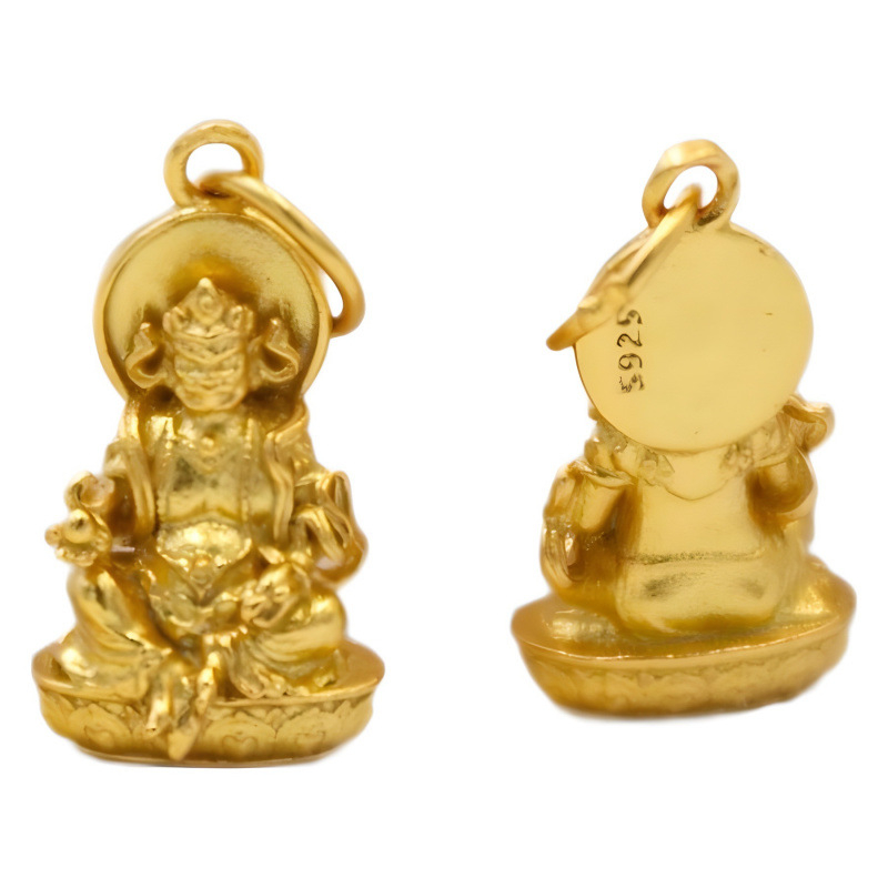 DIY privjesak od S925 srebra s pozlaćivanjem — trodimenzionalna Buddha statua sa Zelenom Tarom i Budom bez forme