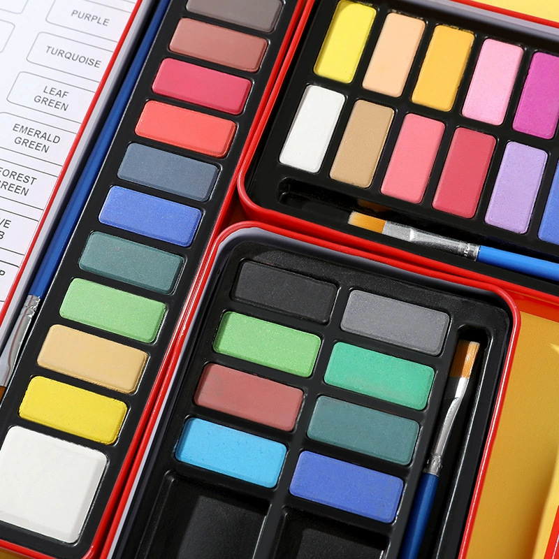 Gouache set 24 boje u crvenoj metalnoj kutiji za djecu