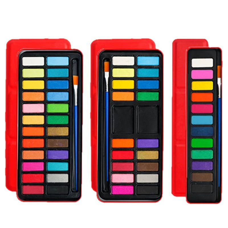 Gouache set 24 boje u crvenoj metalnoj kutiji za djecu