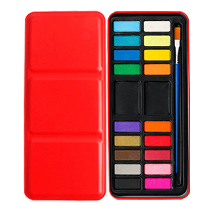 Gouache set 24 boje u crvenoj metalnoj kutiji za djecu