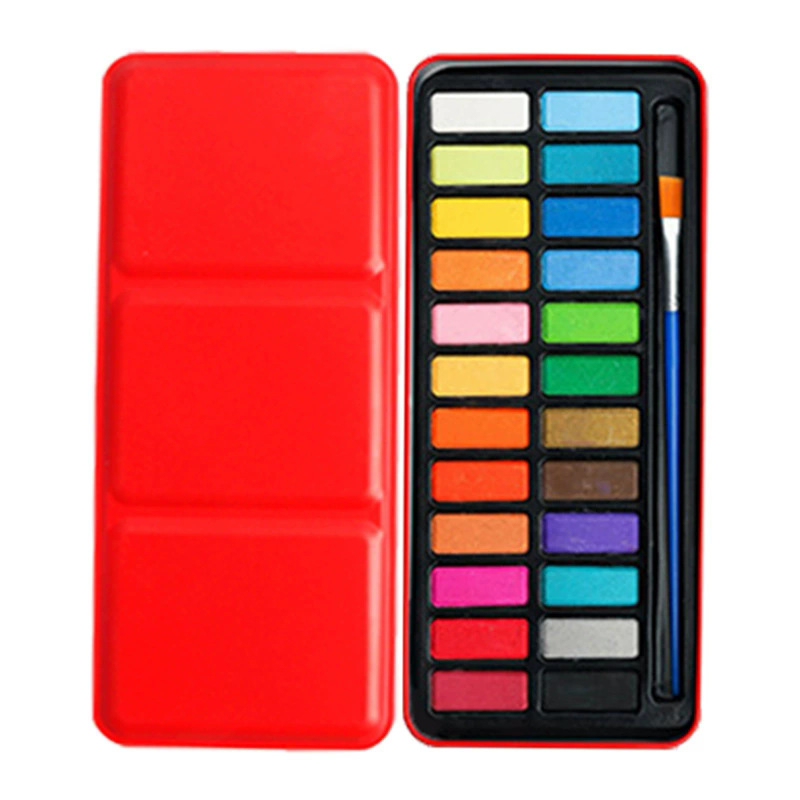 Gouache set 24 boje u crvenoj metalnoj kutiji za djecu