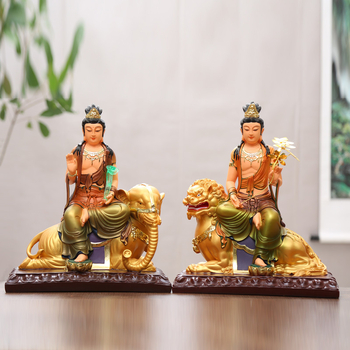 Manjushri и Samantabhadra Бодхисатва статуи, Huayan стил Три Светци, статуя Буда из смола за домашна декорация