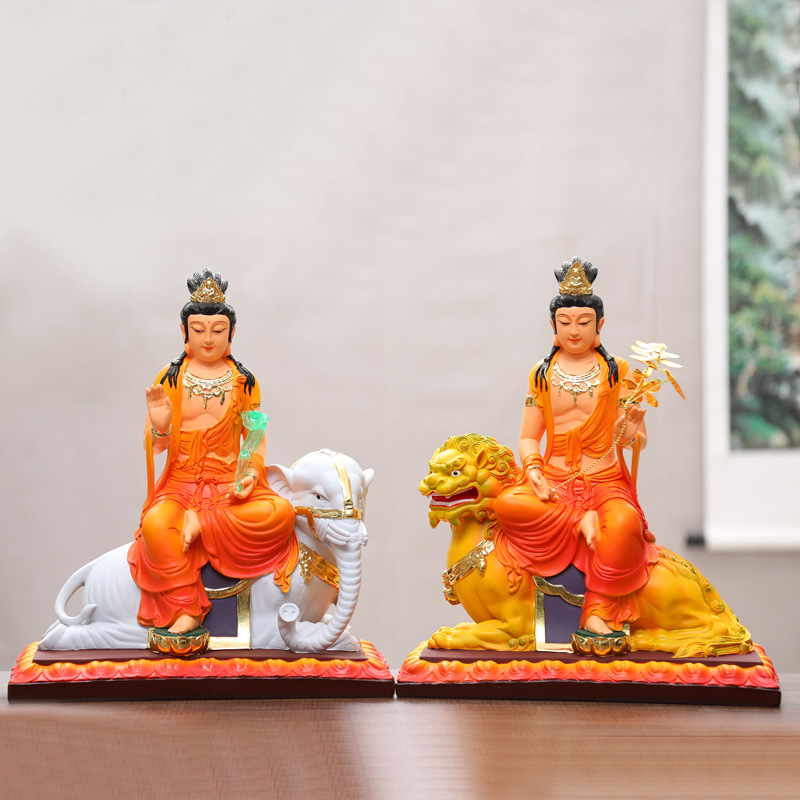 Manjushri и Samantabhadra Бодхисатва статуи, Huayan стил Три Светци, статуя Буда из смола за домашна декорация