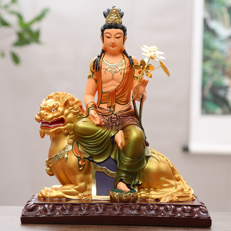 Manjushri и Samantabhadra Бодхисатва статуи, Huayan стил Три Светци, статуя Буда из смола за домашна декорация