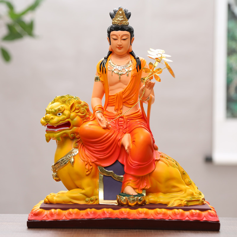 Manjushri и Samantabhadra Бодхисатва статуи, Huayan стил Три Светци, статуя Буда из смола за домашна декорация
