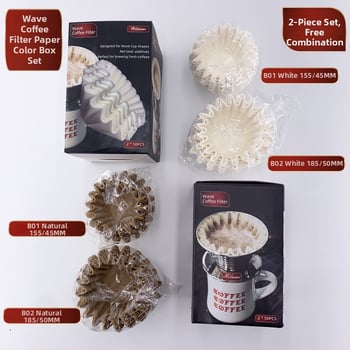 Whalemi vlnité filtre na kávu, hrnčekový štýl pour-over, 50 kusov, farebná krabička, 2-dielny set
