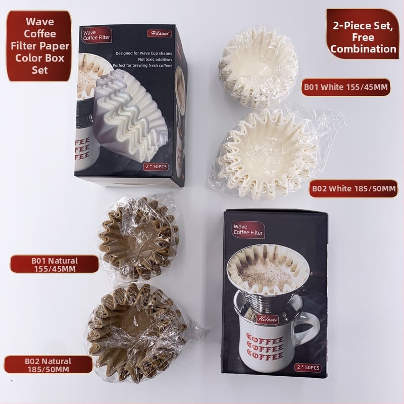 Whalemi vlnité filtre na kávu, hrnčekový štýl pour-over, 50 kusov, farebná krabička, 2-dielny set