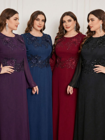 Plus veličine elegantna haljina za djeveruše s šljokicama, večernja haljina s okruglim izrezom, vezenje s perlama, kod F5003