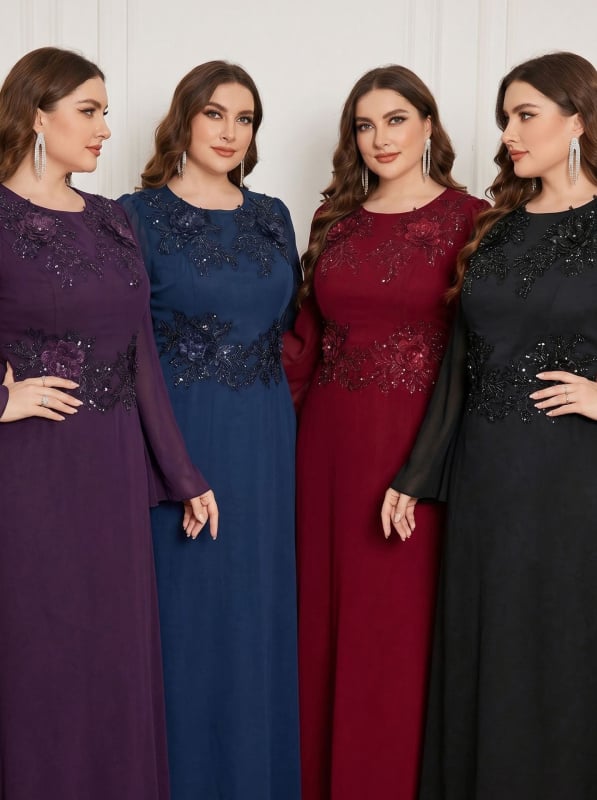 Plus veličine elegantna haljina za djeveruše s šljokicama, večernja haljina s okruglim izrezom, vezenje s perlama, kod F5003