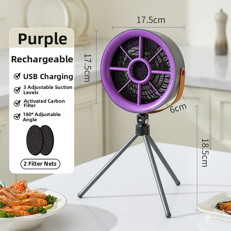 Преносим улавящ дим за вътрешна и външна употреба, USB презареждаем настолен кухненски абсорбатор с безчетков мотор и 5 лопатки