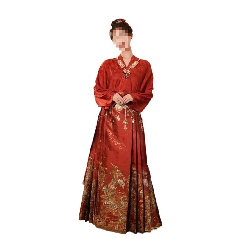 Hanfu haljina tradicionalnog kineskog stila za nazdravljanje, zaruke i vjenčanje, crvena mamian suknja, vjenčani komplet