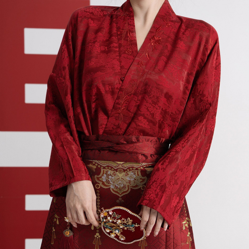 Hanfu haljina tradicionalnog kineskog stila za nazdravljanje, zaruke i vjenčanje, crvena mamian suknja, vjenčani komplet