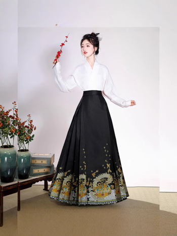 Hanfu za žene u Ming stilu s izvezenim cvjetnim motivima, suknja do struka, nacionalni stil, vitka silueta, svakodnevni komad odjeće