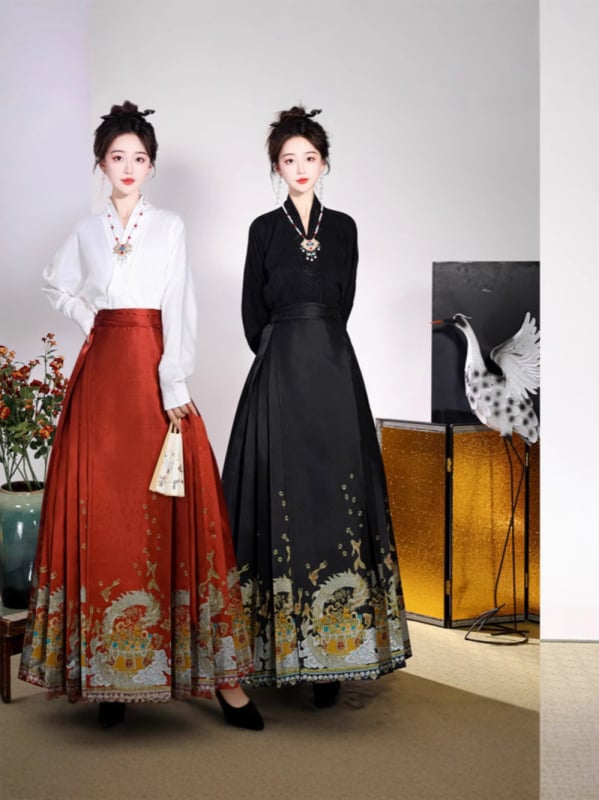 Hanfu za žene u Ming stilu s izvezenim cvjetnim motivima, suknja do struka, nacionalni stil, vitka silueta, svakodnevni komad odjeće