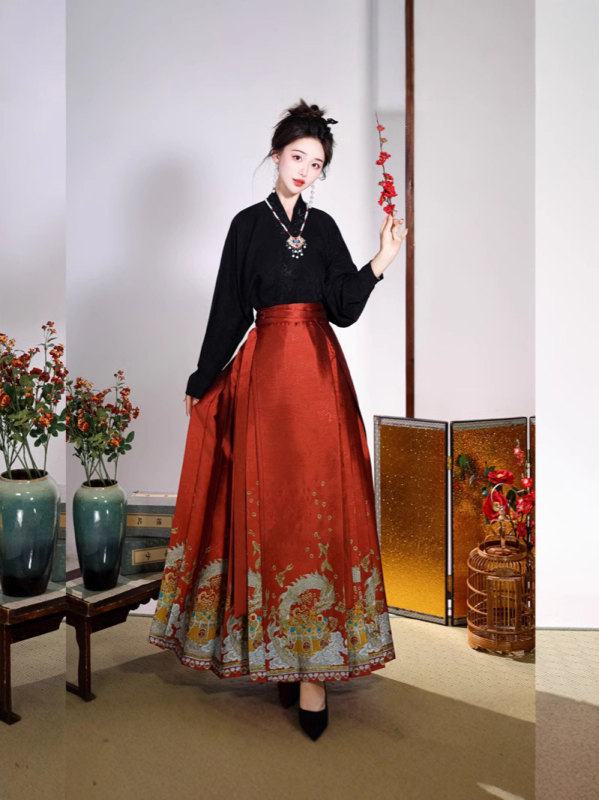 Hanfu za žene u Ming stilu s izvezenim cvjetnim motivima, suknja do struka, nacionalni stil, vitka silueta, svakodnevni komad odjeće