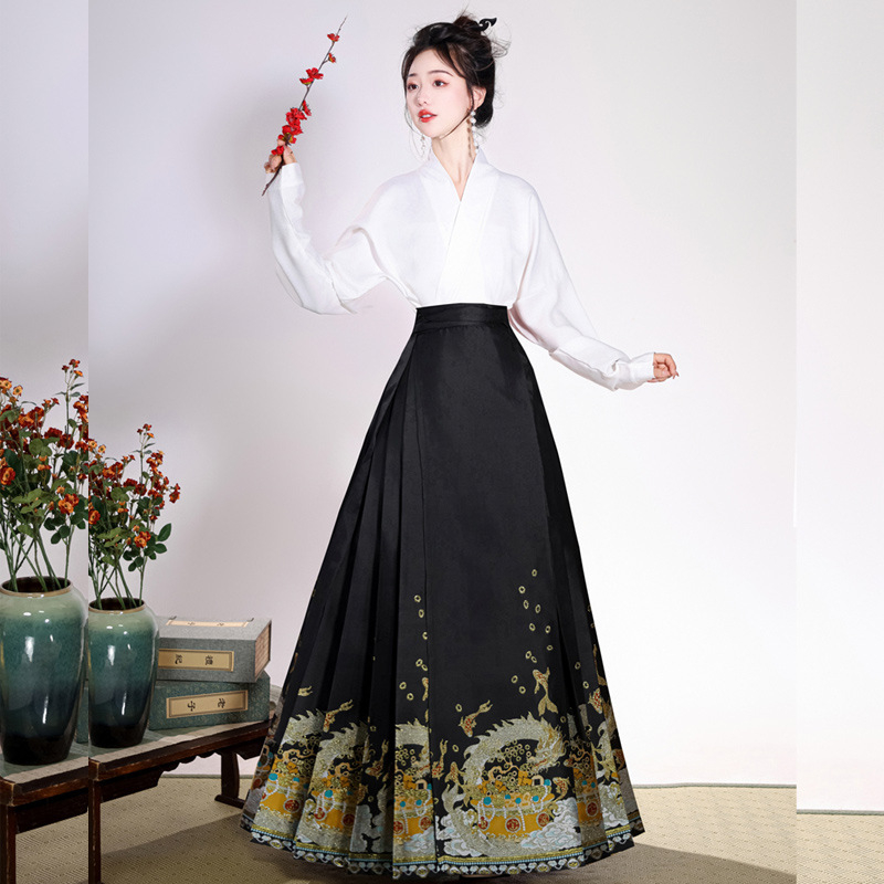 Hanfu za žene u Ming stilu s izvezenim cvjetnim motivima, suknja do struka, nacionalni stil, vitka silueta, svakodnevni komad odjeće