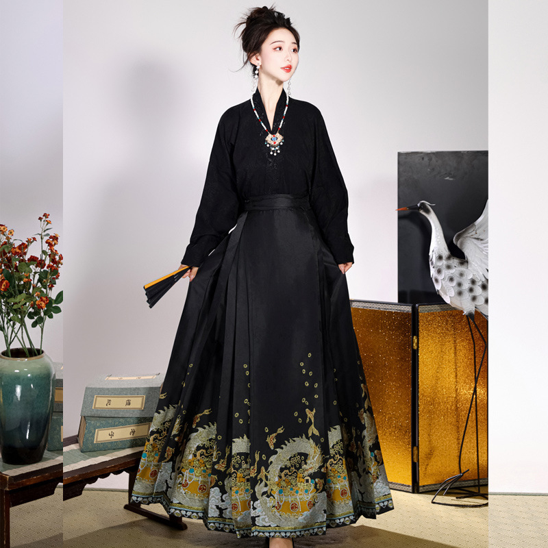 Hanfu za žene u Ming stilu s izvezenim cvjetnim motivima, suknja do struka, nacionalni stil, vitka silueta, svakodnevni komad odjeće