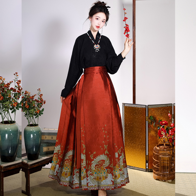 Hanfu za žene u Ming stilu s izvezenim cvjetnim motivima, suknja do struka, nacionalni stil, vitka silueta, svakodnevni komad odjeće