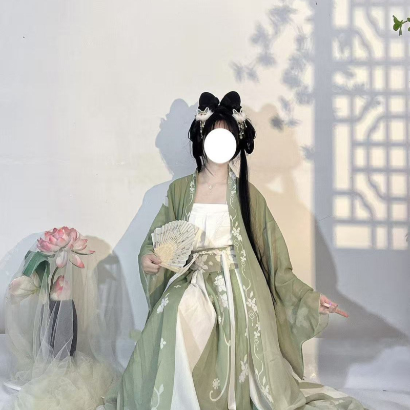 Hanfu ženski set, stil dinastije Song, plus veličina, svijetlozelena, ultra-tanka tkanina, proljeće-ljeto-jesen