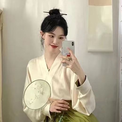 Ženski Hanfu set – kineskog stila, svakodnevna moderna odjeća, elegantna zelena plisirana suknja, jesen