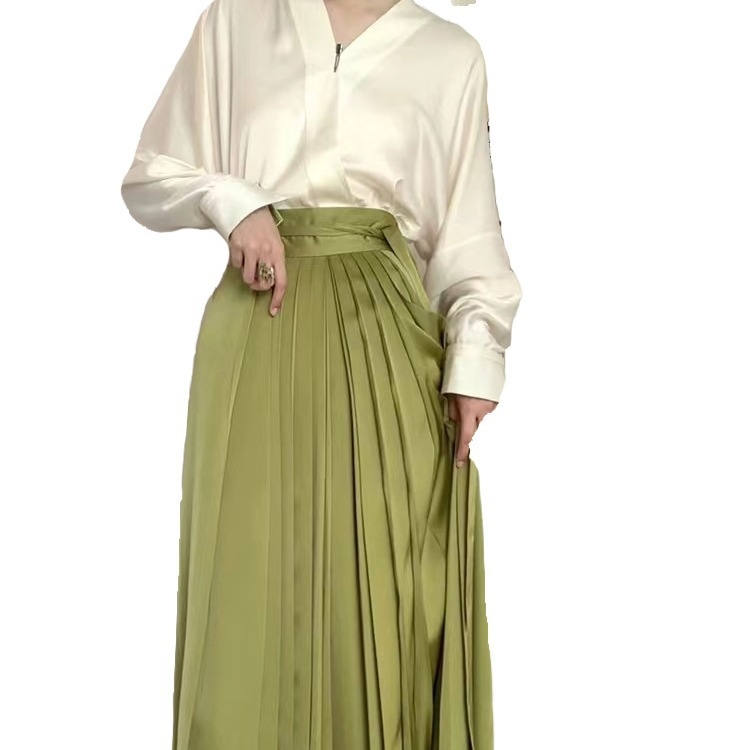 Ženski Hanfu set – kineskog stila, svakodnevna moderna odjeća, elegantna zelena plisirana suknja, jesen