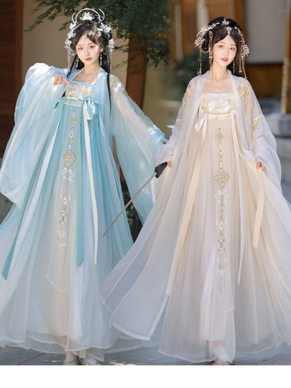 Ženski hanfu u stilu Tang: Hezi suknja s izvezom, bluza s širokim rukavima, kineski ljetni set