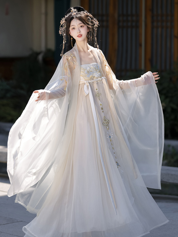 Ženski hanfu u stilu Tang: Hezi suknja s izvezom, bluza s širokim rukavima, kineski ljetni set