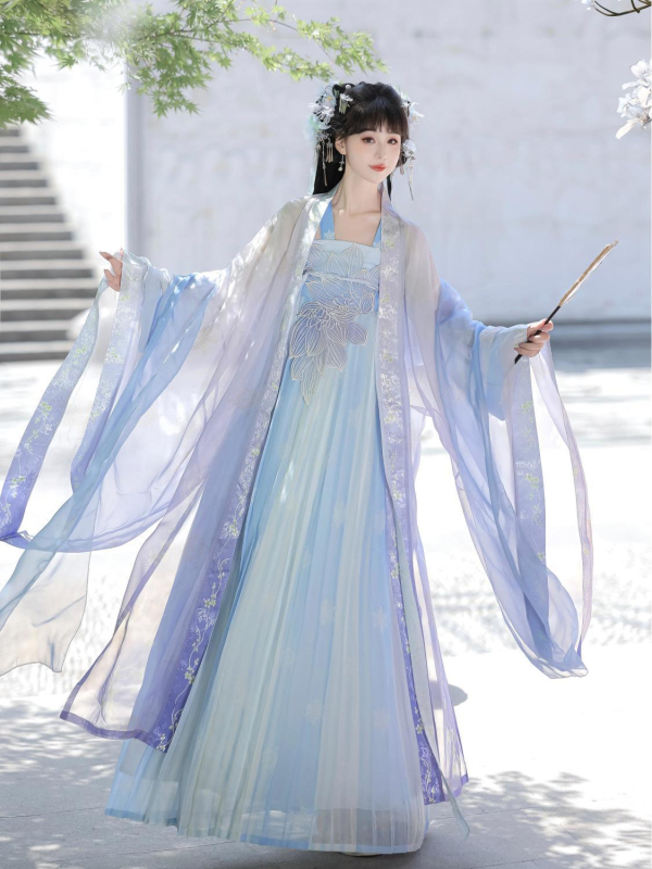 Listen to the Sea original Hanfu, Tang stil Qi Xiong Hezi košulja s velikim rukavima i vezom — proljetno-ljetni svakodnevni komplet