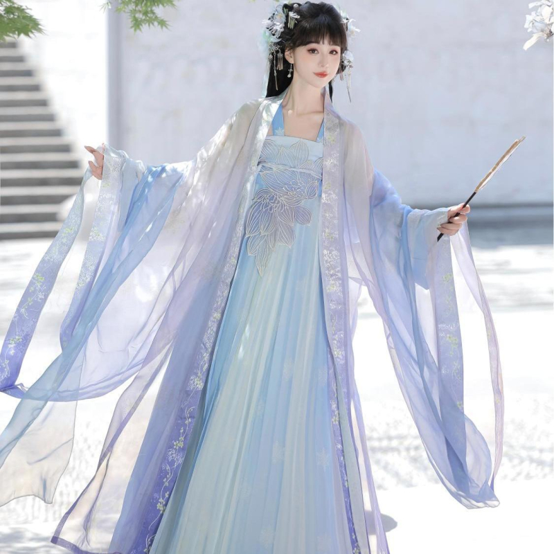 Listen to the Sea original Hanfu, Tang stil Qi Xiong Hezi košulja s velikim rukavima i vezom — proljetno-ljetni svakodnevni komplet