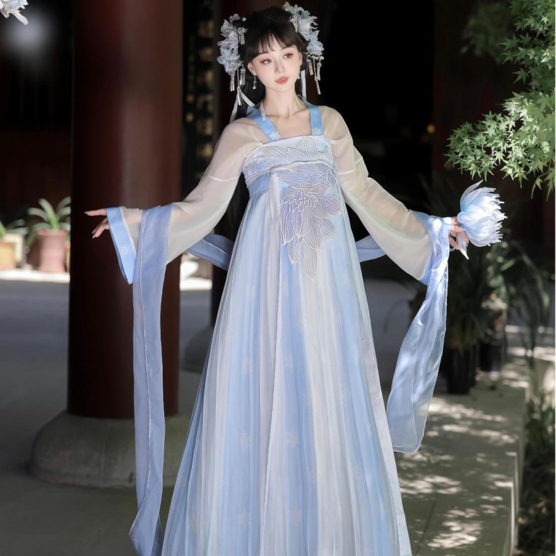 Listen to the Sea original Hanfu, Tang stil Qi Xiong Hezi košulja s velikim rukavima i vezom — proljetno-ljetni svakodnevni komplet