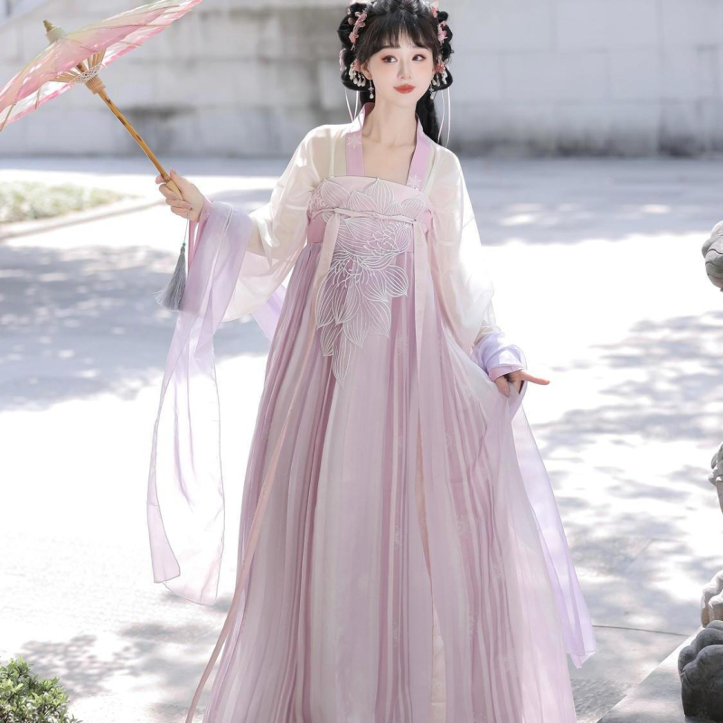 Listen to the Sea original Hanfu, Tang stil Qi Xiong Hezi košulja s velikim rukavima i vezom — proljetno-ljetni svakodnevni komplet