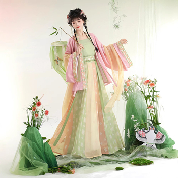 Zhichun Hanfu za žene inspiriran Wei Jin dinastijama, obnovljeni stil s plisiranom suknjom do struka, ljetni model