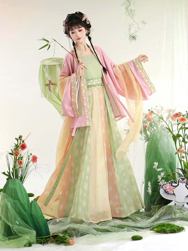 Zhichun Hanfu za žene inspiriran Wei Jin dinastijama, obnovljeni stil s plisiranom suknjom do struka, ljetni model