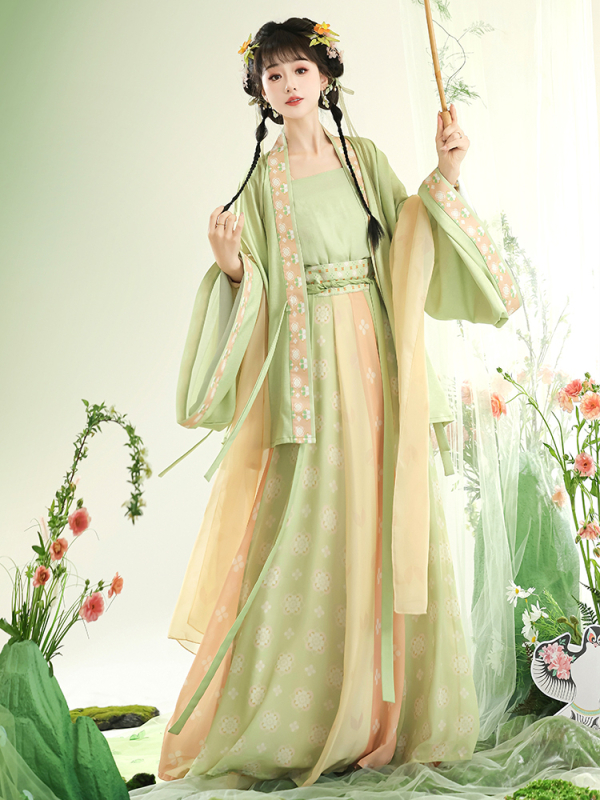 Zhichun Hanfu za žene inspiriran Wei Jin dinastijama, obnovljeni stil s plisiranom suknjom do struka, ljetni model