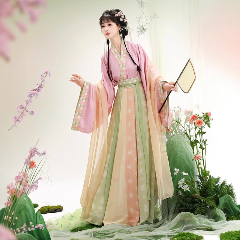 Zhichun Hanfu za žene inspiriran Wei Jin dinastijama, obnovljeni stil s plisiranom suknjom do struka, ljetni model