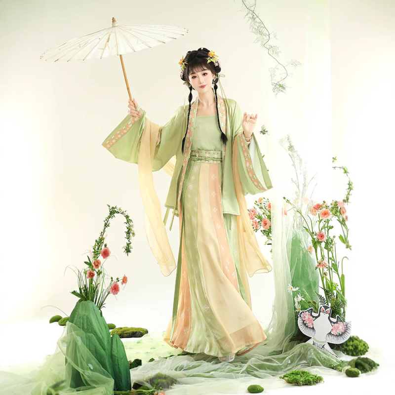 Zhichun Hanfu za žene inspiriran Wei Jin dinastijama, obnovljeni stil s plisiranom suknjom do struka, ljetni model