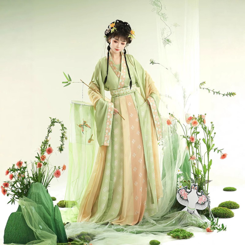 Zhichun Hanfu za žene inspiriran Wei Jin dinastijama, obnovljeni stil s plisiranom suknjom do struka, ljetni model