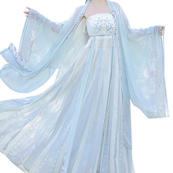 Hanfu set za žene s ljubičastom glicinijom i vyšivanjem, svakodnevni Tang stil, Hezi suknja i široki rukavi, drevni kostim