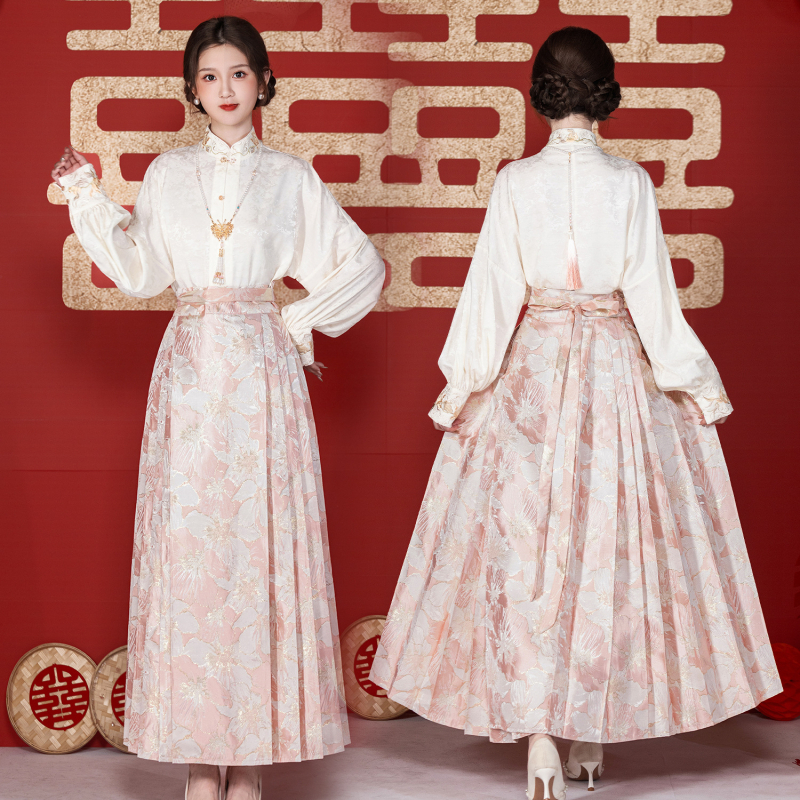 Roza Hanfu set za zaruke, 2026 stil, kineski nadahnut svečani komad za svadbeni toast