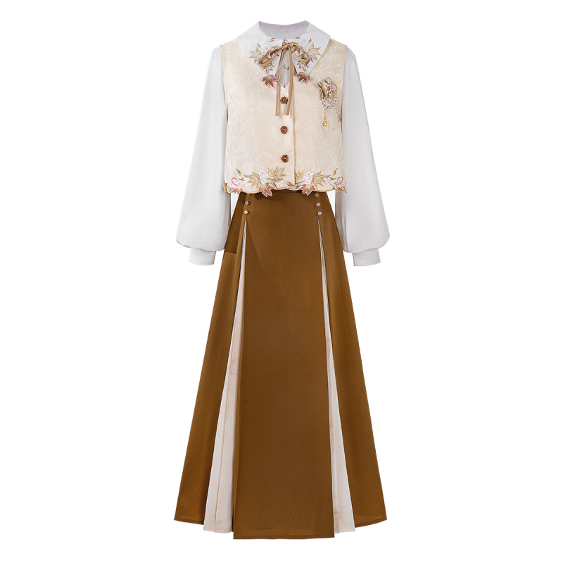 Ženski Hanfu set: prsluk, košulja i suknja s vezenjem, Ming stil