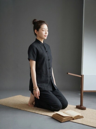 Ženski Zen meditacijski set od pamuka i lana, kineskog stila čajne ceremonije, prozračan za jogu i meditaciju