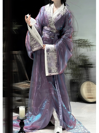 Purpurna Hanfu za žene, dvodijelni top i suknja, ravni rub, dugi rukavi, drevni stil
