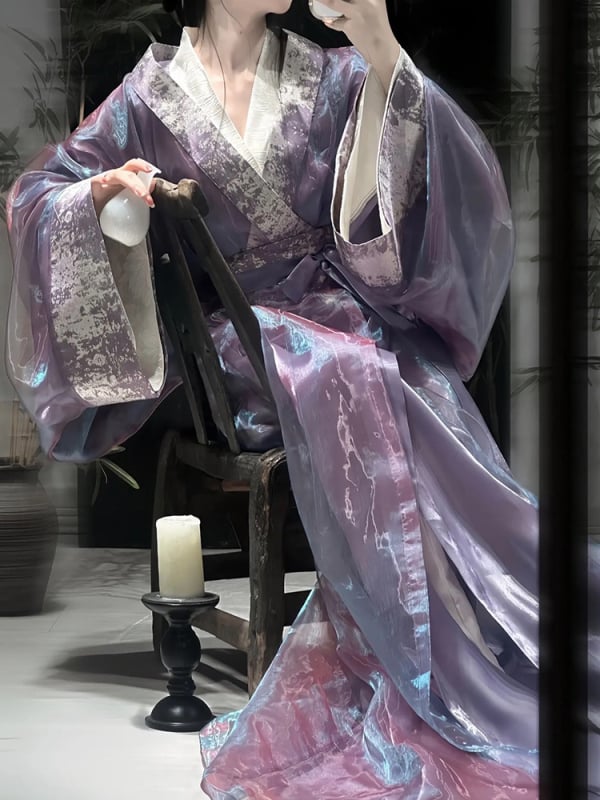 Purpurna Hanfu za žene, dvodijelni top i suknja, ravni rub, dugi rukavi, drevni stil