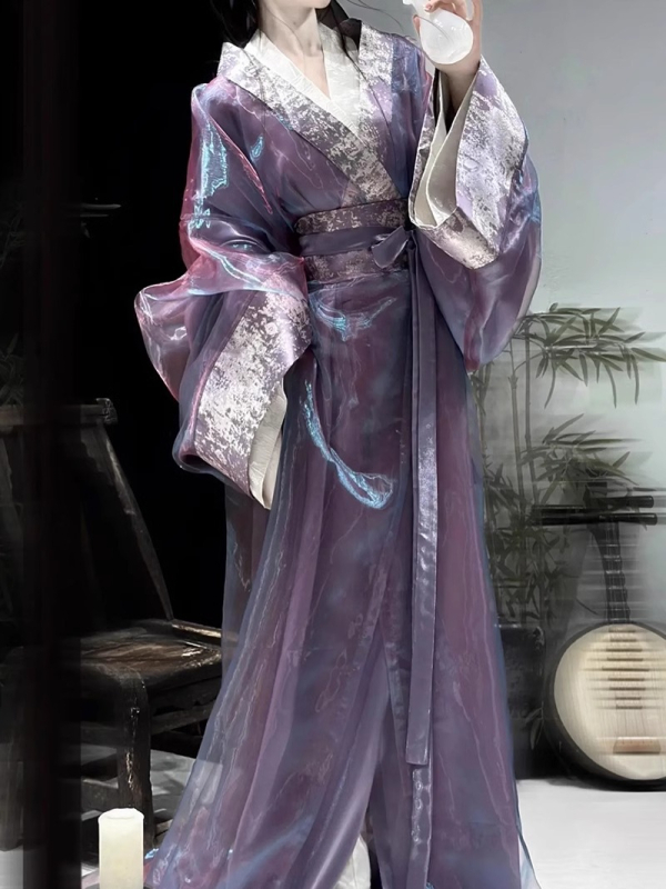 Purpurna Hanfu za žene, dvodijelni top i suknja, ravni rub, dugi rukavi, drevni stil