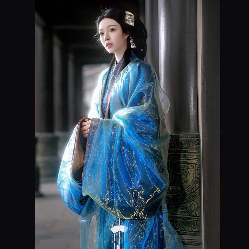 Purpurna Hanfu za žene, dvodijelni top i suknja, ravni rub, dugi rukavi, drevni stil