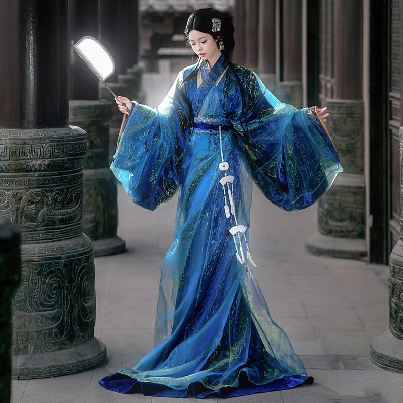 Purpurna Hanfu za žene, dvodijelni top i suknja, ravni rub, dugi rukavi, drevni stil