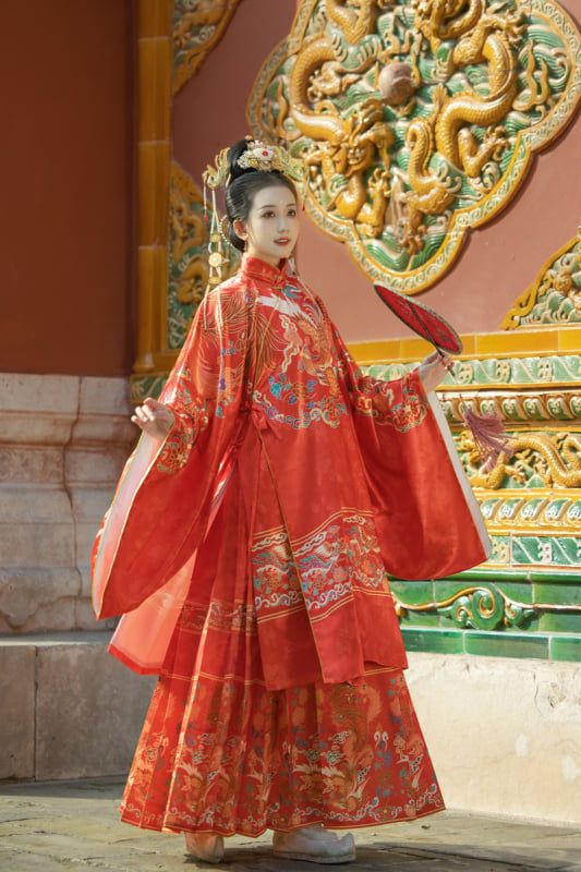 Nova odrasla Hanfu u Ming stilu sa stojećim ovratnikom, jedinstvena Horse-face suknja, kineski cvjetni bridal komplet za parove, crvena